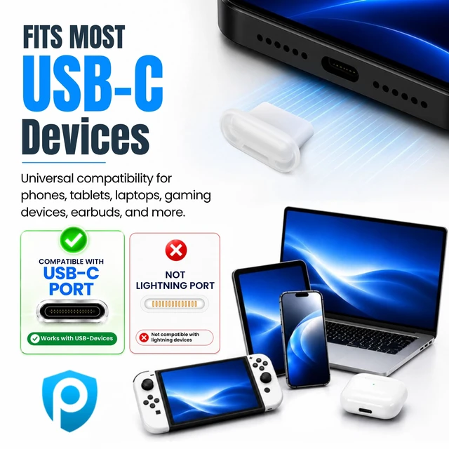 Alt view image 3 of 5 - USB-C Dust Plugs 50 Pack with Cleaning Brush, Charging Port Covers, Clear