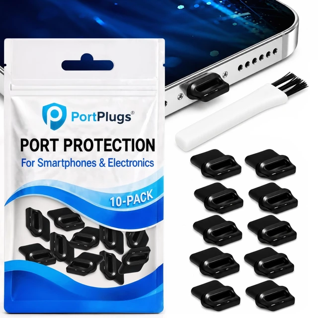 Alt view image 6 of 7 - USB C Dust Plugs 10 Pack with Easy Grip Tabs and Cleaning Brush, Black