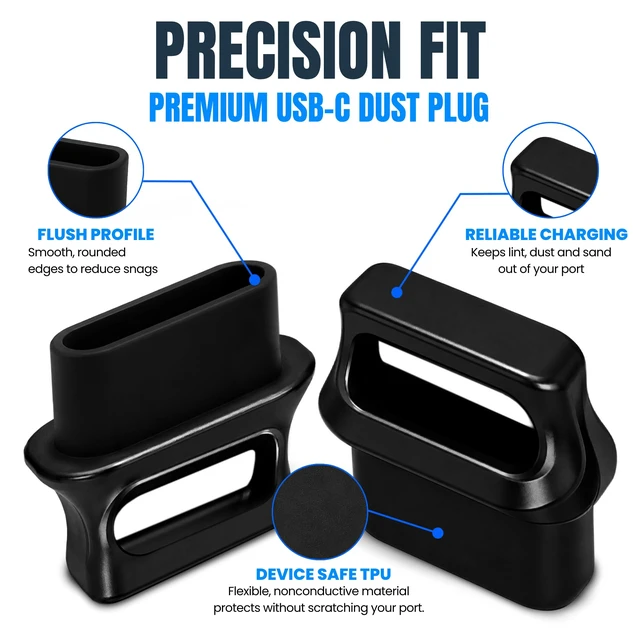 Alt view image 7 of 7 - USB C Dust Plugs 10 Pack with Easy Grip Tabs and Cleaning Brush, Black