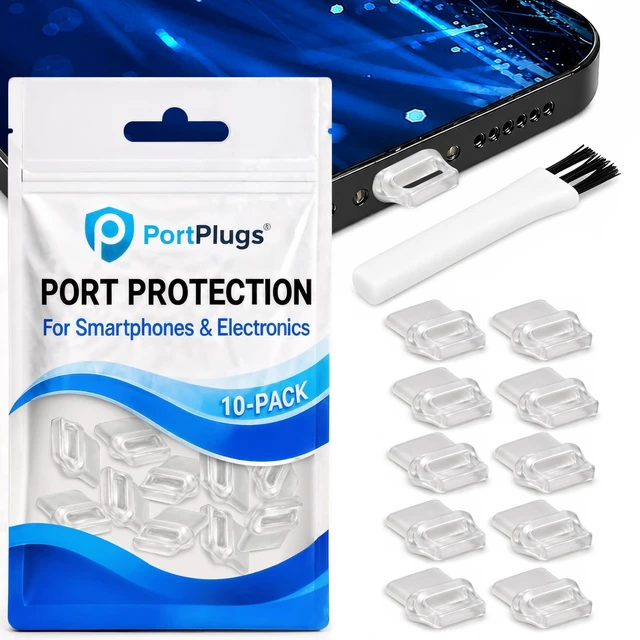Alt view image 7 of 7 - USB C Dust Plugs 10 Pack with Easy Grip Tabs and Cleaning Brush, Clear