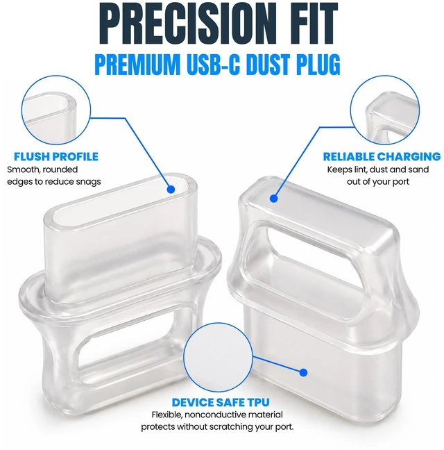 Alt view image 6 of 7 - USB C Dust Plugs 10 Pack with Easy Grip Tabs and Cleaning Brush, Clear