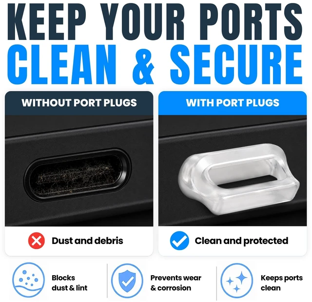 Alt view image 3 of 7 - USB C Dust Plugs 10 Pack with Easy Grip Tabs and Cleaning Brush, Clear