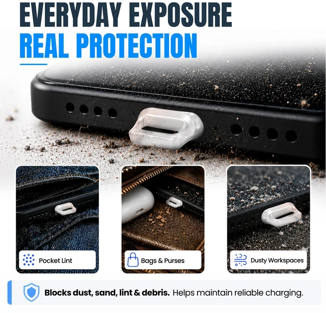 Alt view image 5 of 7 - USB C Dust Plugs 10 Pack with Easy Grip Tabs and Cleaning Brush, Clear