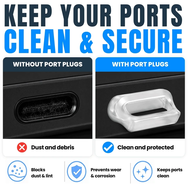 Alt view image 4 of 7 - USB-C Dust Plugs 50 Pack with Easy Grip Tabs and Cleaning Brush, Clear