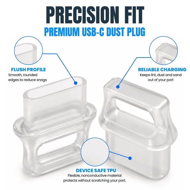 Alt view image 6 of 7 - USB-C Dust Plugs 50 Pack with Easy Grip Tabs and Cleaning Brush, Clear