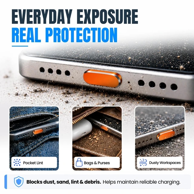 Alt view image 2 of 7 - USB C Dust Plugs 10 Pack, 5 Aluminum and 5 Silicone, Cleaning Brush, Orange