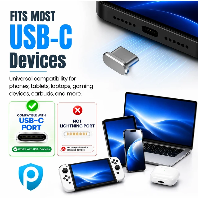 Alt view image 2 of 7 - USB C Dust Plugs 10 Pack, 5 Aluminum and 5 Silicone, Cleaning Brush, Silver