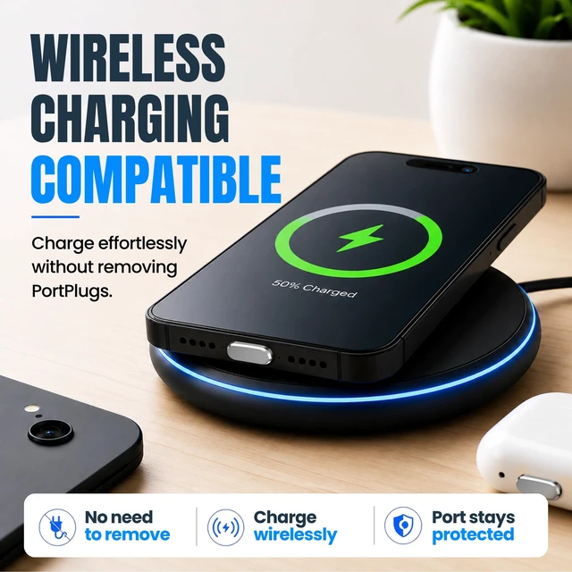 Alt view image 6 of 7 - USB C Dust Plugs 10 Pack, 5 Aluminum and 5 Silicone, Cleaning Brush, Silver