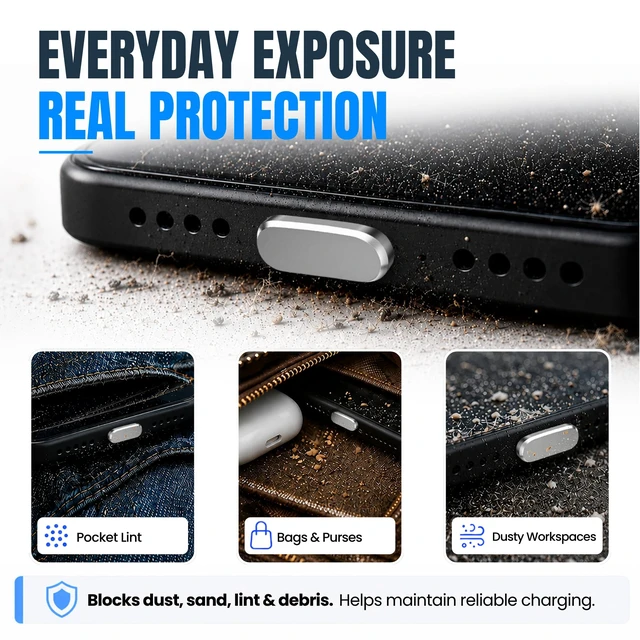 Alt view image 4 of 7 - USB C Dust Plugs 10 Pack, 5 Aluminum and 5 Silicone, Cleaning Brush, Silver