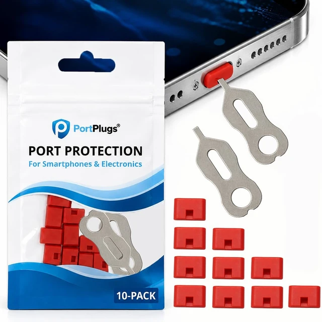 Alt view image 3 of 7 - USB-C Port Blockers 10 Pack with Secure Fit and Easy Removal, Red