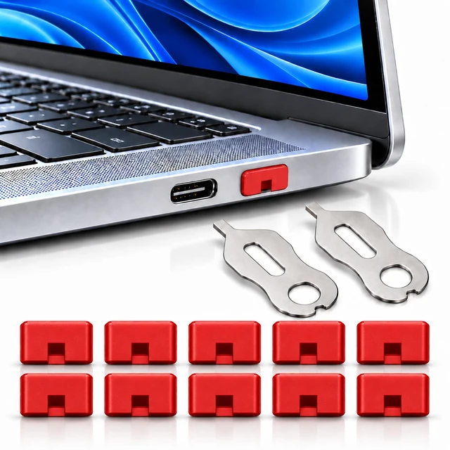 Alt view image 2 of 7 - USB-C Port Blockers 10 Pack with Secure Fit and Easy Removal, Red
