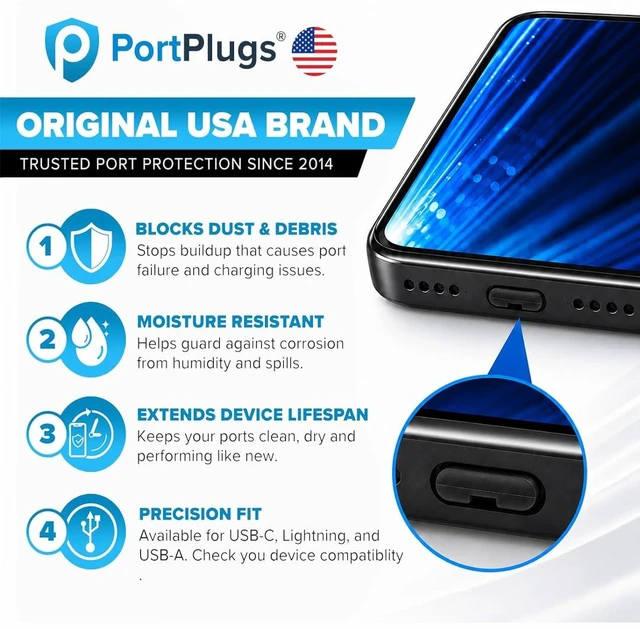 Main image of USB-C Port Blockers 25 Pack with Secure Fit and Easy Removal, Black