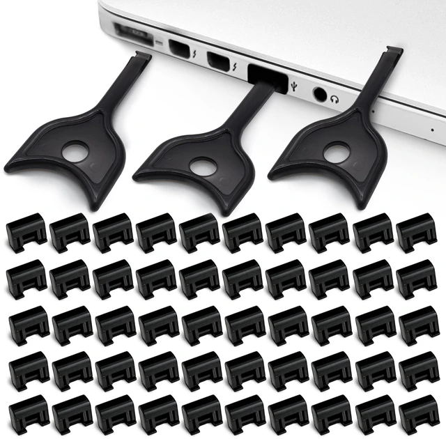 Main image of USB A Port Blockers 50 Pack, Security Locks with 3 Removal Keys, Black