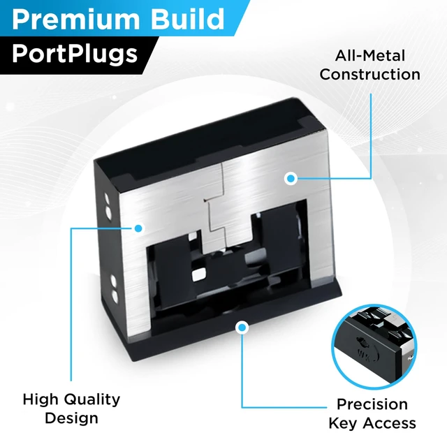 Main image of USB A Metal Port Blockers 5 Pack, Security Locks with Removal Key, Black