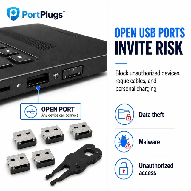 Alt view image 2 of 7 - USB A Port Blockers 10 Pack, Two Point Zinc Alloy Locks, 1 Key, Black