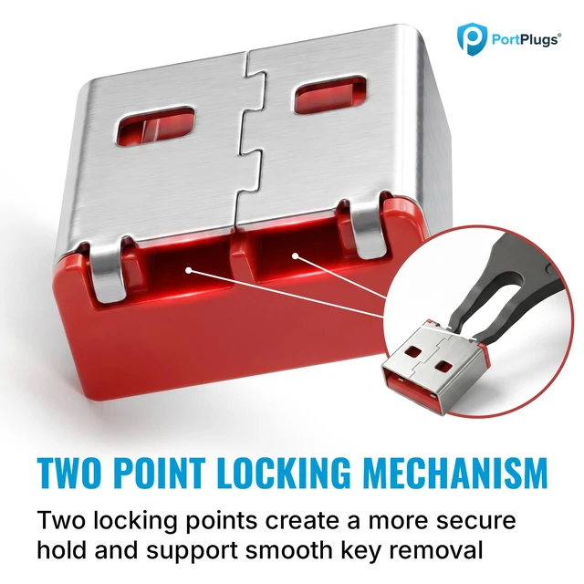Alt view image 7 of 7 - USB A Port Blockers 10 Pack, Two Point Zinc Alloy Locks, 1 Key, Red