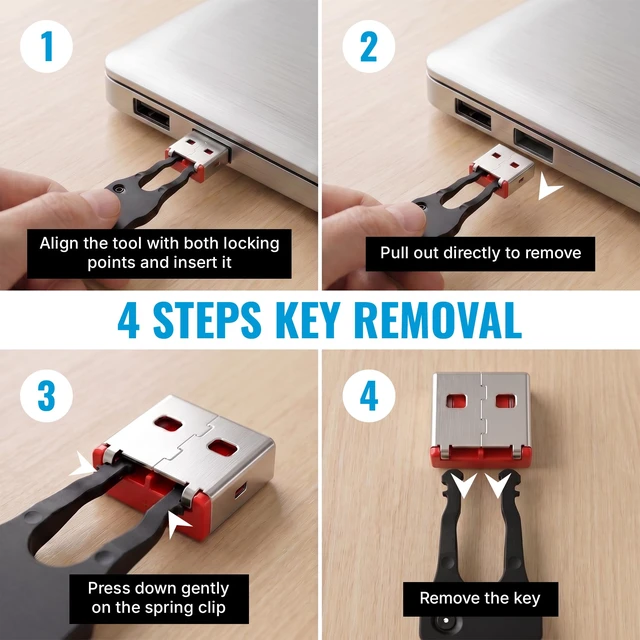 Alt view image 6 of 7 - USB A Port Blockers 10 Pack, Two Point Zinc Alloy Locks, 1 Key, Red