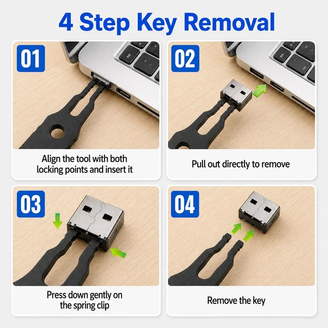 Alt view image 6 of 7 - USB A Port Blockers 25 Pack, Two Point Zinc Alloy Locks, 2 Keys, Black