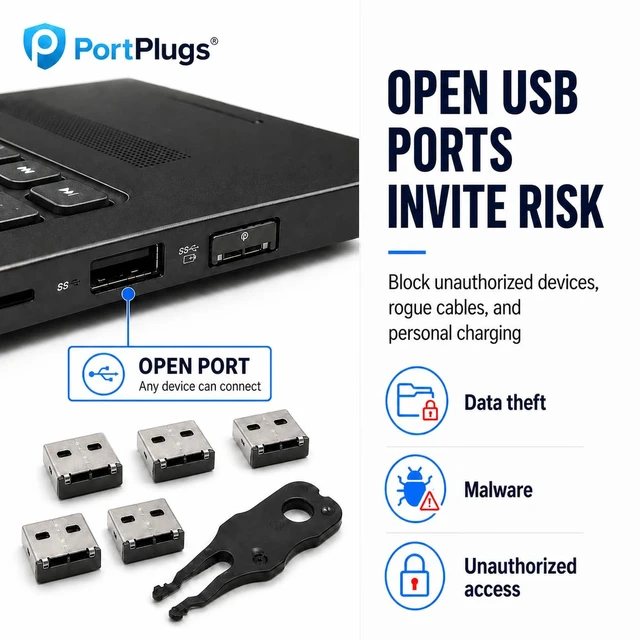 Alt view image 2 of 7 - USB A Port Blockers 25 Pack, Two Point Zinc Alloy Locks, 2 Keys, Black