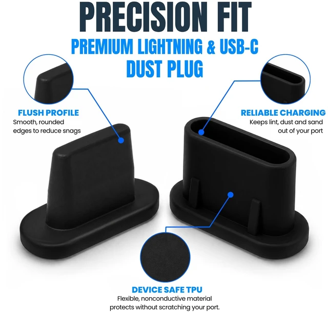 Alt view image 5 of 7 - PortPlugs Dust Plug Bundle Set, 20 Anti-Dust Plugs with 2 Cleaning Brushes, Compatible with Lightning and USB-C Ports - Black