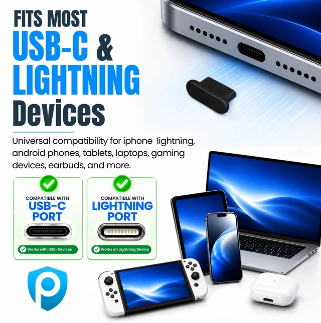 Alt view image 6 of 7 - PortPlugs Dust Plug Bundle Set, 20 Anti-Dust Plugs with 2 Cleaning Brushes, Compatible with Lightning and USB-C Ports - Black