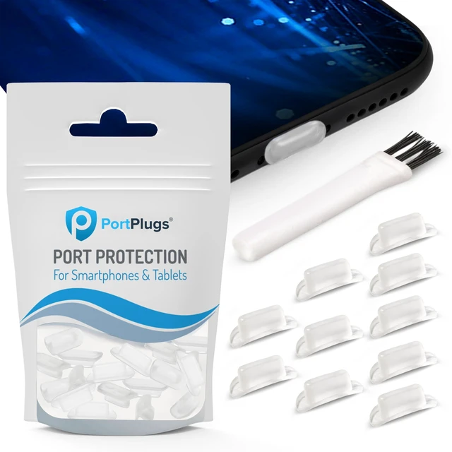 Alt view image 2 of 7 - PortPlugs Lightning Dust Plugs, 10 Pieces with 1 Cleaning Brush, Compatible with Curved-Bezel iPhones - Clear