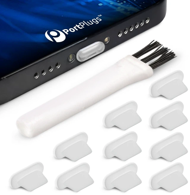 Alt view image 3 of 7 - Lightning Dust Plugs 10 Pack, Low Profile Design with Cleaning Brush - Clear