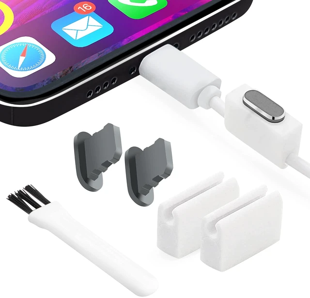 Alt view image 4 of 7 - PortPlugs Aluminum Dust Plugs, 2 Pieces with 2 Holders and 1 Cleaning Brush, Compatible with iPhone and iPad Charging Ports - Gunmetal