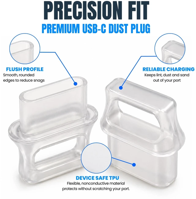 Alt view image 7 of 7 - PortPlugs USB-C Dust Plugs 1000 Pack, Easy-Grip Tabs, Case Friendly - Clear