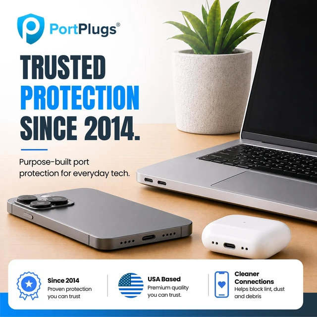 Alt view image 2 of 7 - PortPlugs USB-C Dust Plugs 10 Pack with Easy-Grip Tabs and Cleaning Brush - Purple