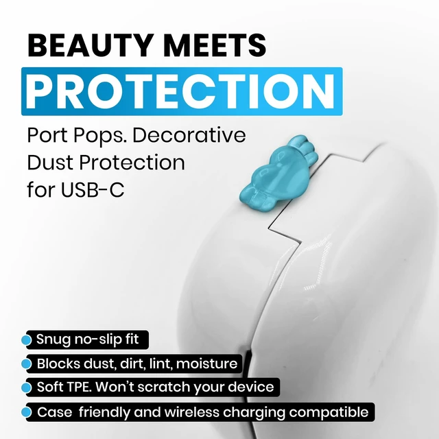 Alt view image 3 of 6 - PortPops Heart USB-C Dust Plugs, 6 Pieces with Cleaning Brush, Decorative Charms for USB-C Devices - Assorted Colors