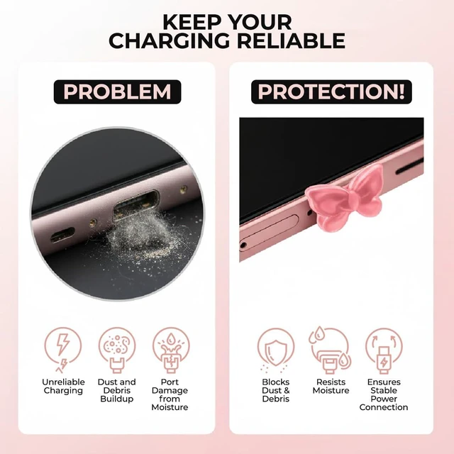Alt view image 3 of 6 - PortPops Butterfly USB-C Dust Plugs, 6 Pieces with Cleaning Brush, Colorful Decorative Charms for USB-C Devices - Assorted Colors