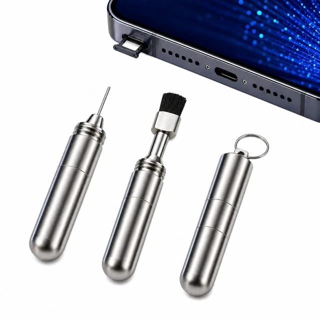 Alt view image 6 of 7 - PortPlugs SIM Card Ejector Tool and Charging Port Cleaning Brush Keychain