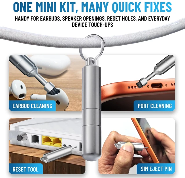 Alt view image 2 of 7 - PortPlugs SIM Card Ejector Tool and Charging Port Cleaning Brush Keychain
