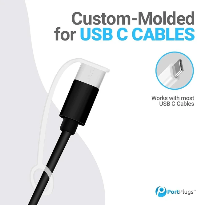 Alt view image 2 of 6 - PortPlugs USB-C Cable Dust Caps, 10 Pieces with Integrated Tether, Compatible with Most USB-C Cables - Clear