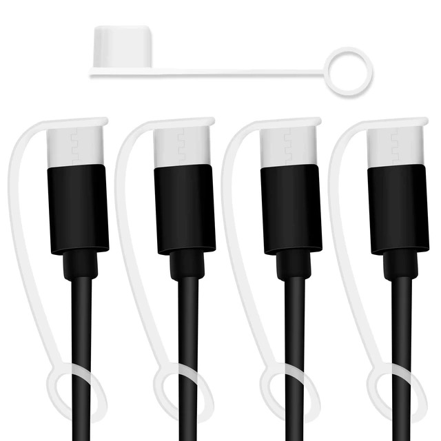 Alt view image 5 of 7 - PortPlugs USB-C Cable Dust Caps, 5 Pieces with Integrated Tether, Compatible with Most USB-C Cables - Clear