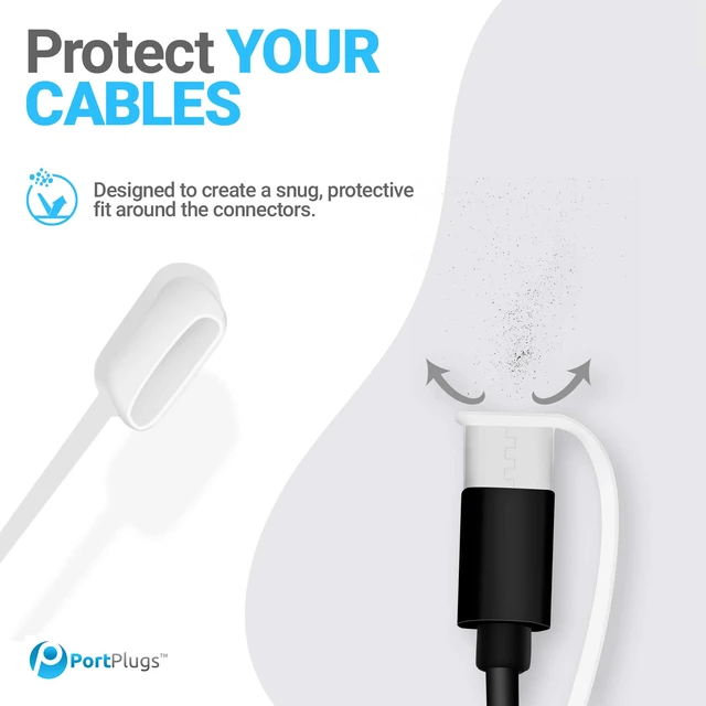 Alt view image 7 of 7 - PortPlugs USB-C Cable Dust Caps, 5 Pieces with Integrated Tether, Compatible with Most USB-C Cables - Clear