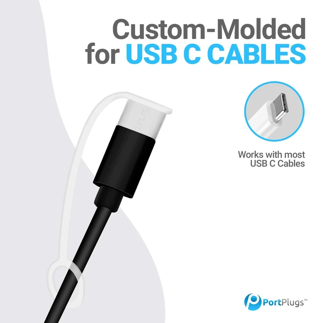 Alt view image 2 of 7 - PortPlugs USB-C Cable Dust Caps, 5 Pieces with Integrated Tether, Compatible with Most USB-C Cables - Clear