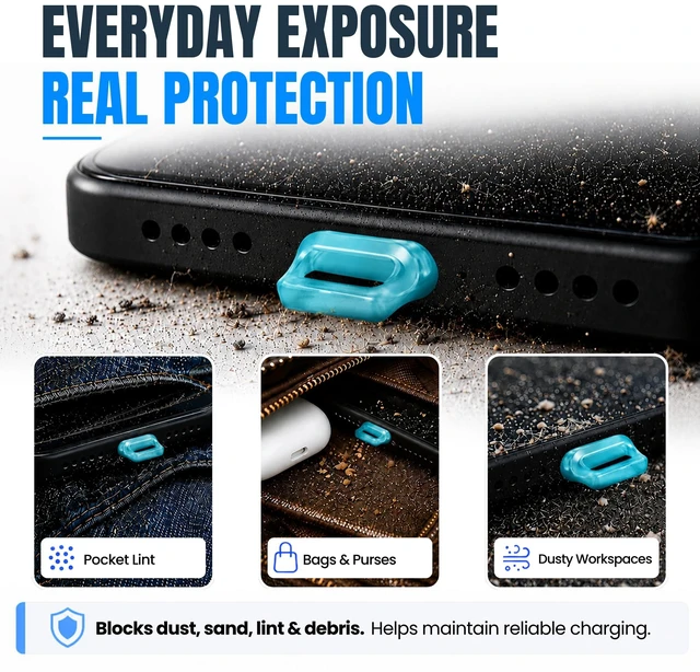 Alt view image 7 of 7 - PortPlugs USB-C Dust Plugs, 10 Pack, Easy-Grip Tabs, with Cleaning Brush - Blue