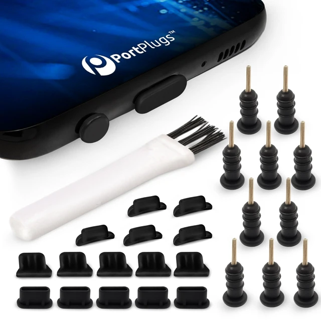 Alt view image 3 of 7 - PortPlugs Multi-Port Dust Plug Kit, 25-Piece, USB-C, Lightning, Micro USB & 3.5mm - Black