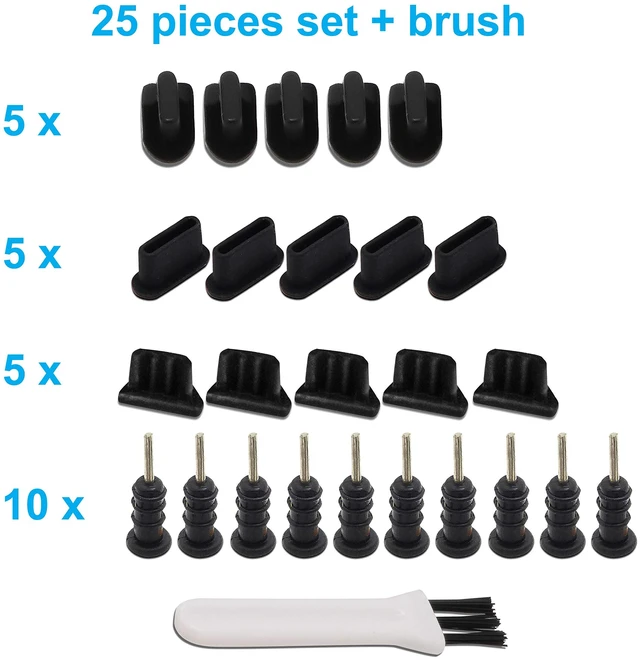 Alt view image 4 of 7 - PortPlugs Multi-Port Dust Plug Kit, 25-Piece, USB-C, Lightning, Micro USB & 3.5mm - Black
