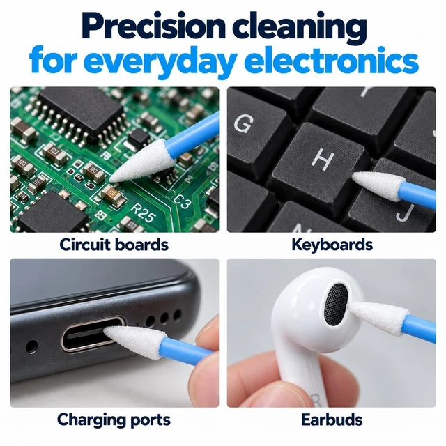 Alt view image 4 of 7 - PortPlugs Double-Tipped Precision Foam Cleaning Swabs, 100 Pack, Lint-Free, for Electronics, Smartphones, USB-C Ports - Tablets & Earbuds