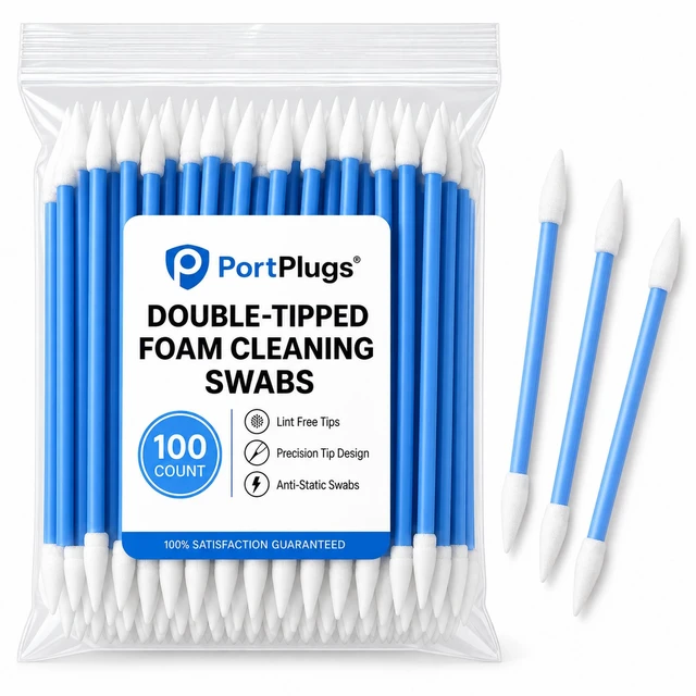 Main image of PortPlugs Double-Tipped Precision Foam Cleaning Swabs, 100 Pack, Lint-Free, for Electronics, Smartphones, USB-C Ports - Tablets & Earbuds