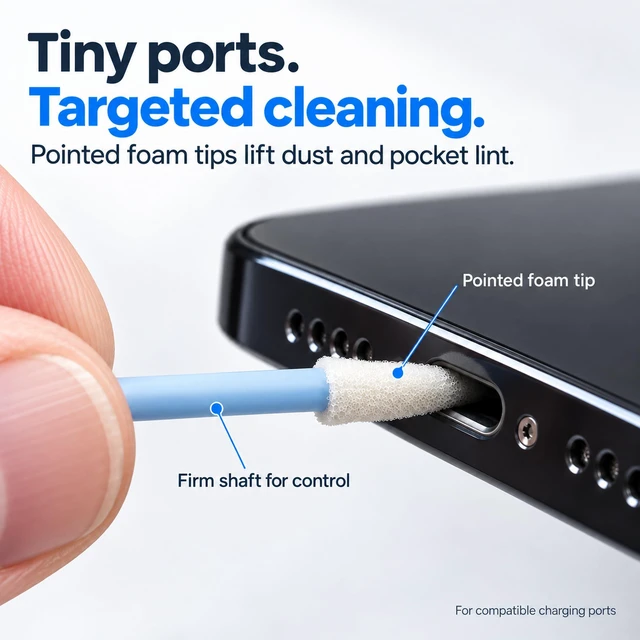 Alt view image 5 of 7 - PortPlugs Double-Tipped Precision Foam Cleaning Swabs, 100 Pack, Lint-Free, for Electronics, Smartphones, USB-C Ports - Tablets & Earbuds