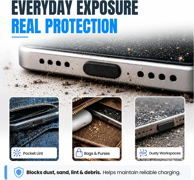 Alt view image 7 of 7 - PortPlugs USB-C Dust Plugs 50 Pack with Cleaning Brush, Charging Port Covers - Black