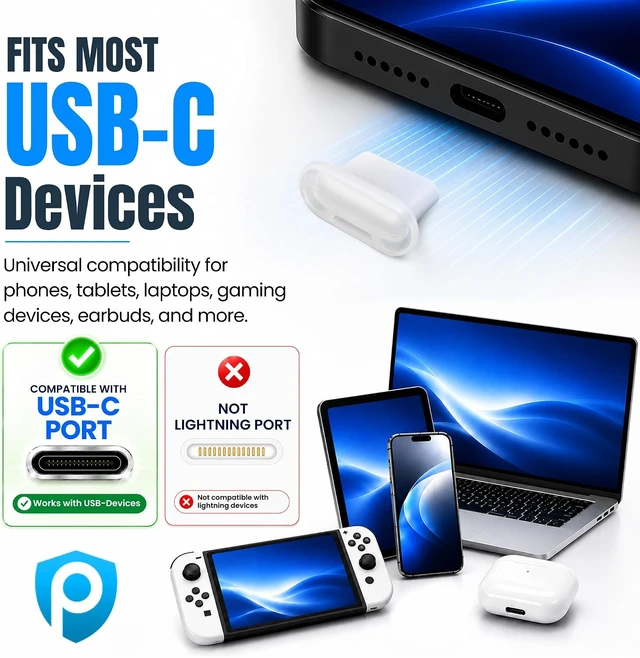 Alt view image 3 of 7 - PortPlugs USB-C Dust Plugs 20-Pack, Black & Clear, Charging Port Protectors with Cleaning Brushes - Compatible with iPhone 15/16/17 - Galaxy - Pixel and iPad