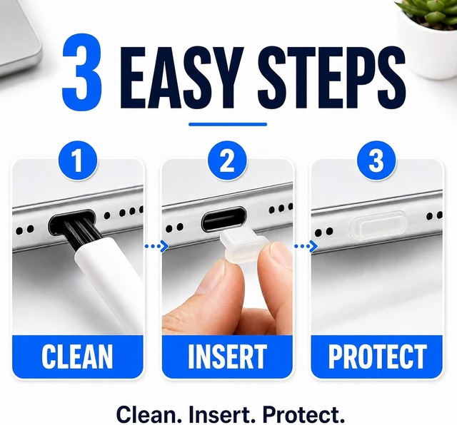 Alt view image 7 of 7 - PortPlugs USB-C Dust Plugs 20-Pack, Black & Clear, Charging Port Protectors with Cleaning Brushes - Compatible with iPhone 15/16/17 - Galaxy - Pixel and iPad