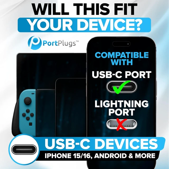 Alt view image 3 of 7 - PortPlugs USB-C Dust Plugs, 50 Pack Clear Charging Port Covers with Cleaning Brush
