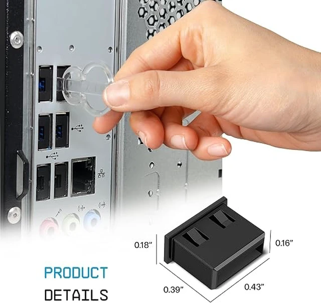 Alt view image 3 of 7 - PortPlugs USB-A Port Blockers 50 Pack with 3 Removal Keys - Black