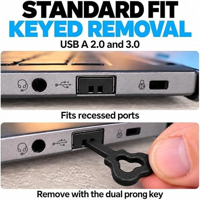 Alt view image 6 of 7 - PortPlugs USB-A Port Blockers, 10 Pack USB Access Security Locks with 2 Dual-Prong Removal Keys - Black